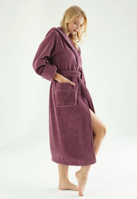 Фото Женский махровый халат с капюшоном Велюр/Махра Nusa 6890 Murdum Фиолетовый