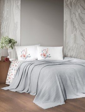 Фото Набір постільної білизни з пледом First Choice Ranforce Sole Pique Grey 40589