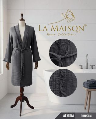 Фото Жіночий мусліновий шалевий халат La Maison Alyona Charcoal 50009