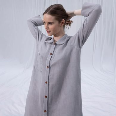 Фото Женская длинная муслиновая рубашка - платье Penelope Serli Светло Серая