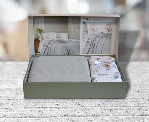Фото Набір постільної білизни з пледом First Choice Ranforce Sole Pique Grey 40589