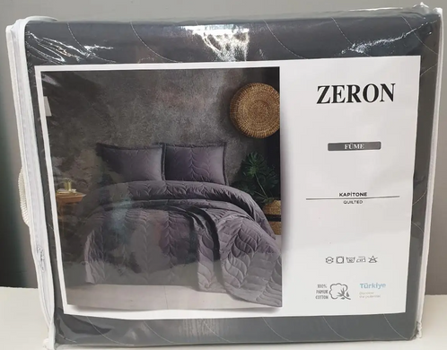 Фото Покрывало стеганное с наволочками ™Zeron 100% Хлопок Yaprak Темно-серое