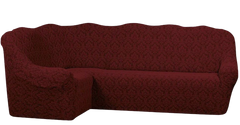 Фото Жаккардовый чехол для углового дивана + кресло Без Юбки Turkey Бордовый