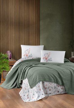 Фото Набір постільної білизни з пледом First Choice Ranforce Sole Pique Green 40588