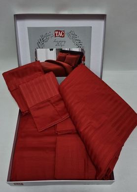 Фото Комплект постільної білизни TAC сатин Premium Basic Stripe kirmizi червоний