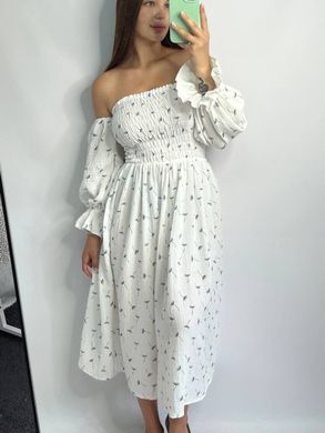 Фото Жіноча муслінова сукня міді молочна в кульбаби 124/23 кульбабка