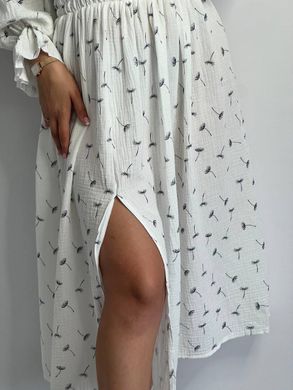 Фото Женское муслиновое платье миди молочное в одуванчики