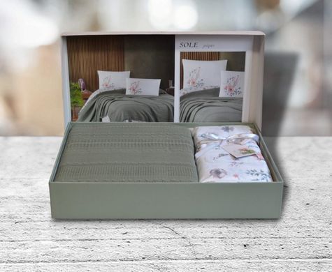 Фото Набір постільної білизни з пледом First Choice Ranforce Sole Pique Green 40588