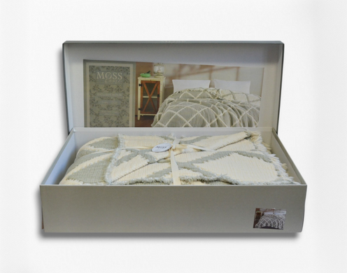 Фото Покрывало муслиновое Moss Ivory Muslin Yesil Зеленое Ромбики