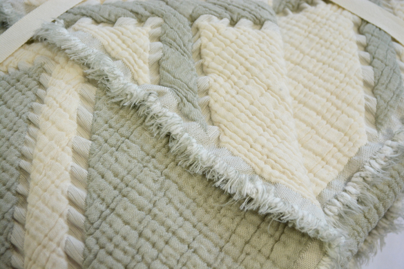 Фото Покрывало муслиновое Moss Ivory Muslin Yesil Зеленое Ромбики