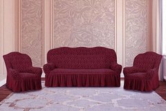 Фото Жаккардовый чехол для 2-3х местного дивана + 2 кресла Turkey № 3 Бордо