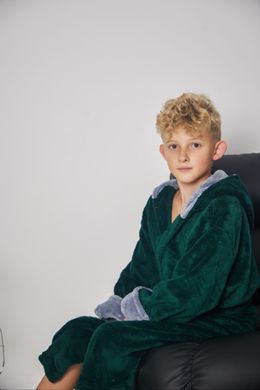 Фото Дитячий махровий халат для хлопчика з каптуром Welsoft Зелений 4000