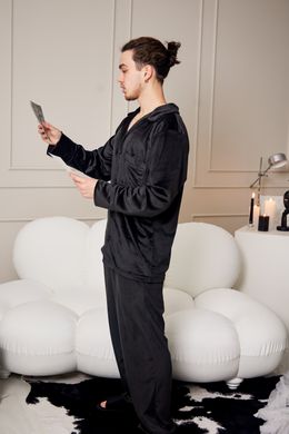 Фото Мужская Велюровая пижама на пуговицах Штани + Кофта Чёрная