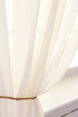Фото Готовая льняная штора-гардина на шторной ленте Crema Прованс