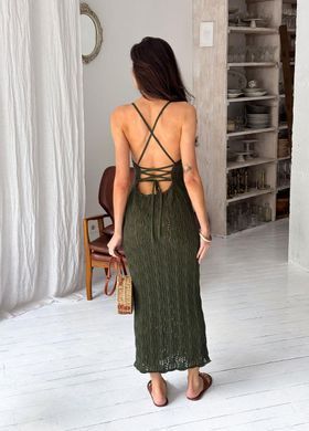 Фото Ажурное платье макси на тонких бретелях Lace Оливковое