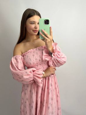 Фото Женское муслиновое платье миди розовое Нежные Веточки