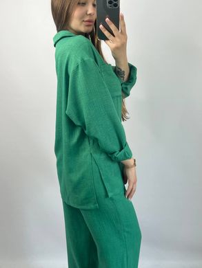 Фото Жіночий лляний костюм-двійка Штани + Сорочка Зелений 127/23 зелений