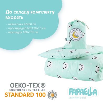 Фото Постільна білизна у дитяче ліжечко Панда Papaella 100% Бавовна Ранфорс М'ятна