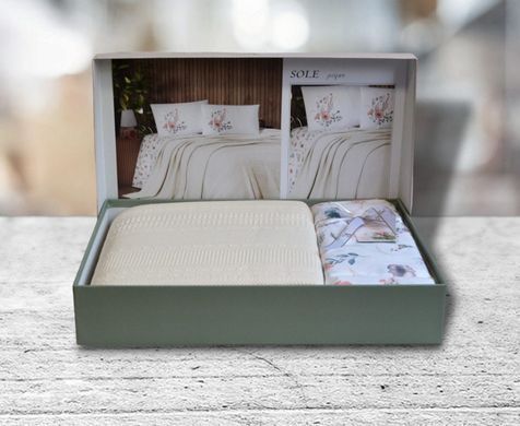 Фото Набір постільної білизни з пледом First Choice Ranforce Sole Pique Cream 40587