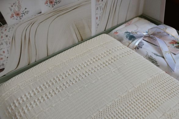 Фото Набір постільної білизни з пледом First Choice Ranforce Sole Pique Cream 40587