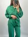 Фото №3 з 11 товару Жіночий лляний костюм-двійка Штани + Сорочка Зелений 127/23 зелений