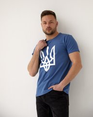 Фото Мужская патриотическая футболка 100% Хлопок с гербом Украины Голубая