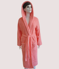 Фото Жіночий довгий махровий халат с каптуром Welsoft Zeron Коралово-рожевий