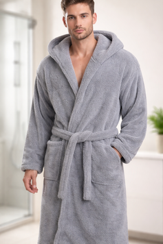 Фото Теплий чоловічий халат з каптуром Welsoft Grey
