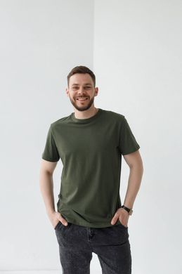 Фото Чоловіча однотонна базова футболка 100% Бавовна Темно-зелена 079/22