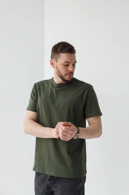 Фото Мужская однотонная базовая футболка 100% Хлопок Темно-зеленая