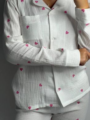 Фото Жіноча муслінова піжама Штани + Сорочка Сердечка 143/23 рожеві сердечки