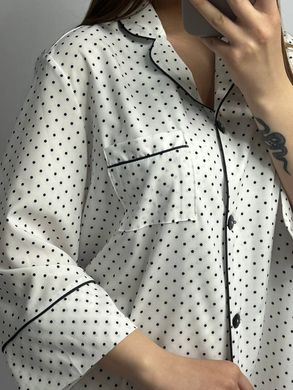Фото Женская удлиненная рубашка для дома из софта Белая в горох