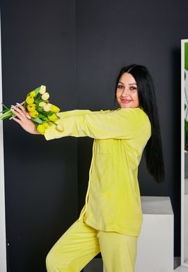 Фото Жіночий домашній костюм плюшевий Велюр Штани + Кофта на гудзиках Жовтий