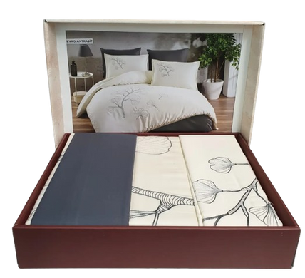 Фото Сатиновое постельное белье с вышивкой Satin Deluxe Antrasit 100% Хлопок
