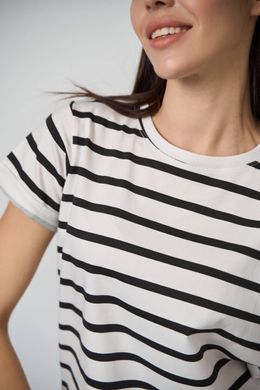 Фото Базовая женская футболка в полоску 100% Хлопок Черная