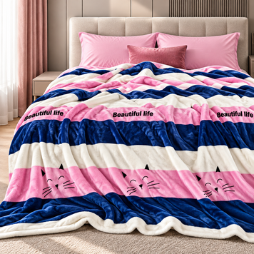 Фото Теплий плюшевий плед Wellsoft флісовий Pink Whiskers Смугастий Котик PledVL-104 ALM1922