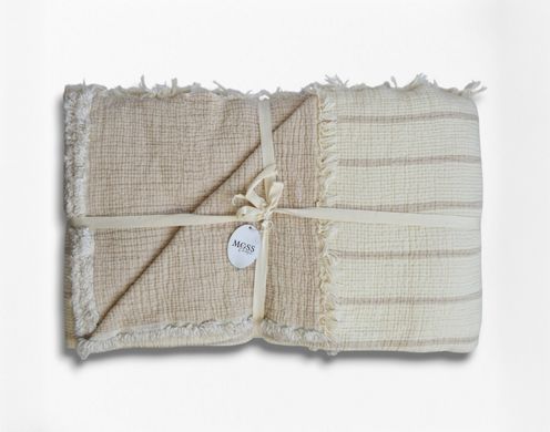 Фото Покрывало муслиновое Moss Exclusive Muslin Bej Бежевая Полоска