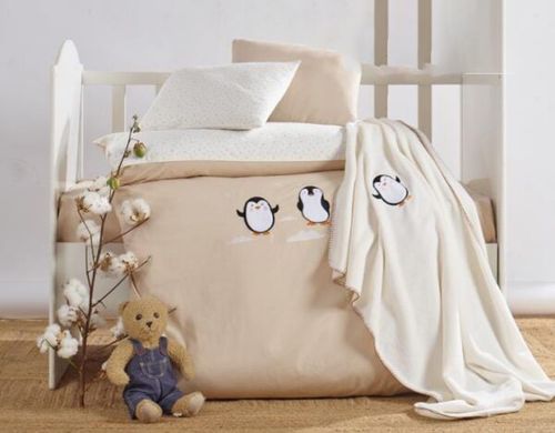 Фото Комплект в дитяче ліжечко Постіль + Плед Elita Baby Penguen Bej