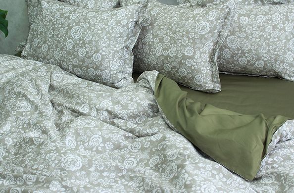Фото Комплект постельного белья ТМ TAG Сатин Premium Роза Хаки PT-010