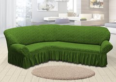 Фото Жаккардовый чехол для углового дивана Вензель Зеленый