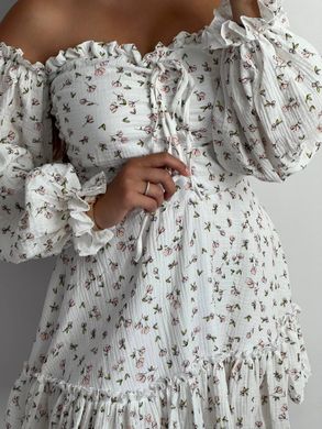 Фото Муслиновое платье с длинным рукавом Молочная в цветы
