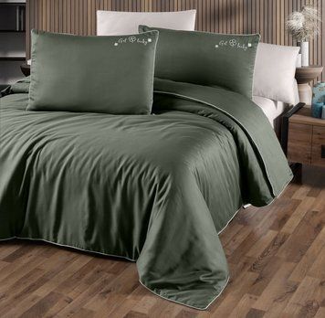 Фото Сатиновое постельное белье First Choice Deluxe Satin Dark Timeless Dark Green