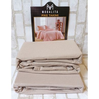 Фото Комплект постельного белья Трикотаж 100% Хлопок Modalita с вафельным покрывалом Bej Бежевый