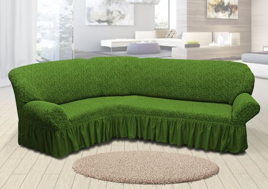 Фото Жаккардовый чехол для углового дивана Вензель Зеленый