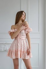 Фото Муслінова сукня з коротким рукавом Персикова з квітковим принтом V.Velika 120/23 персиковий з червоними квітами