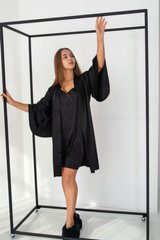 Фото Женский Шелковый набор халат с широким рукавом и рубашка Черный 110, 120
