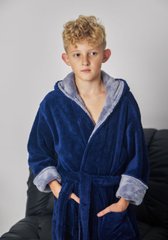 Фото Дитячий махровий халат для хлопчика з каптуром Welsoft Синій 4000