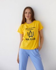 Фото Патріотична жіноча футболка 100% Бавовна рускій воєний корабль іді ... Жовта 084/22 жовтий