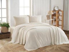 Фото Комплект постельного белья Трикотаж 100% Хлопок Modalita с вафельным покрывалом Krem Кремовый