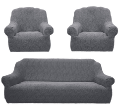 Фото Жакардовий чохол для дивана та+ 2-х крісел Хвиля Сірий